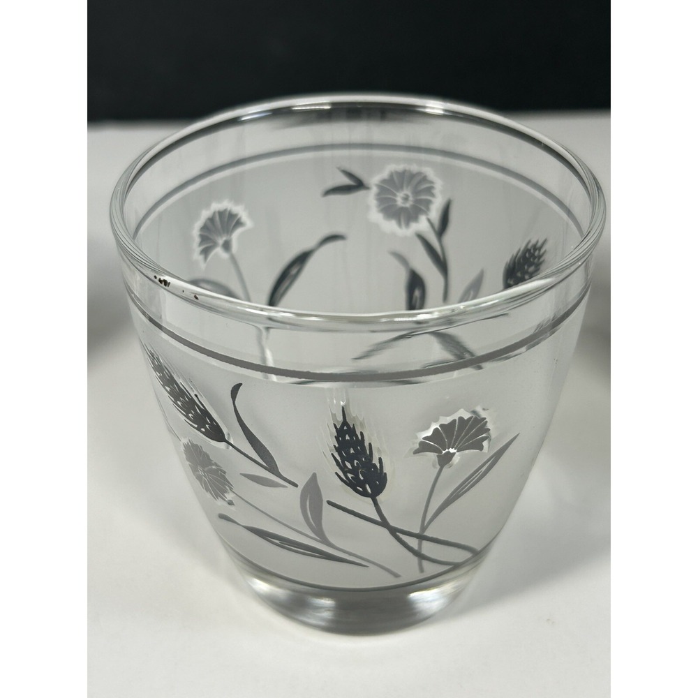 Set Of 3 Libbey Glasses Frosted Silver Leaf Old Fashioned Low Ball Vintage Glass - Picture 6 of 9
